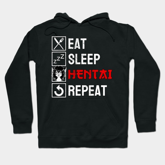 Eat Sleep Hentai Repeat Neko Anime Cat Girl Ahegao Hoodie by Alex21